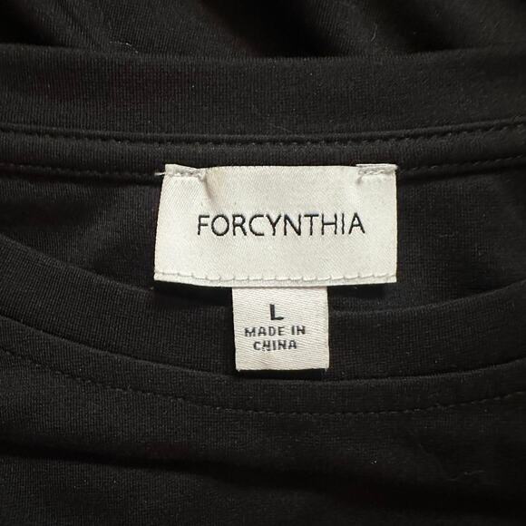 Forcynthia Black Feather Trim Short Sleeve Statement Top Women’s L - Picture 2 of 5